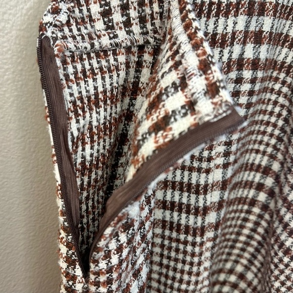 NWT Tea N Rose Brown and White Overall Houndstooth Pinafore Dress Raw Hem - Picture 5 of 12